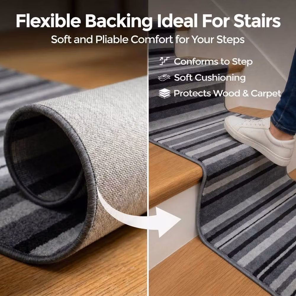 Bravich LTD Modern Striped Grey Hallway Runner Rug, Non-Slip Low Pile Polypropylene, W: 60 cm, L: 900 cm – 5