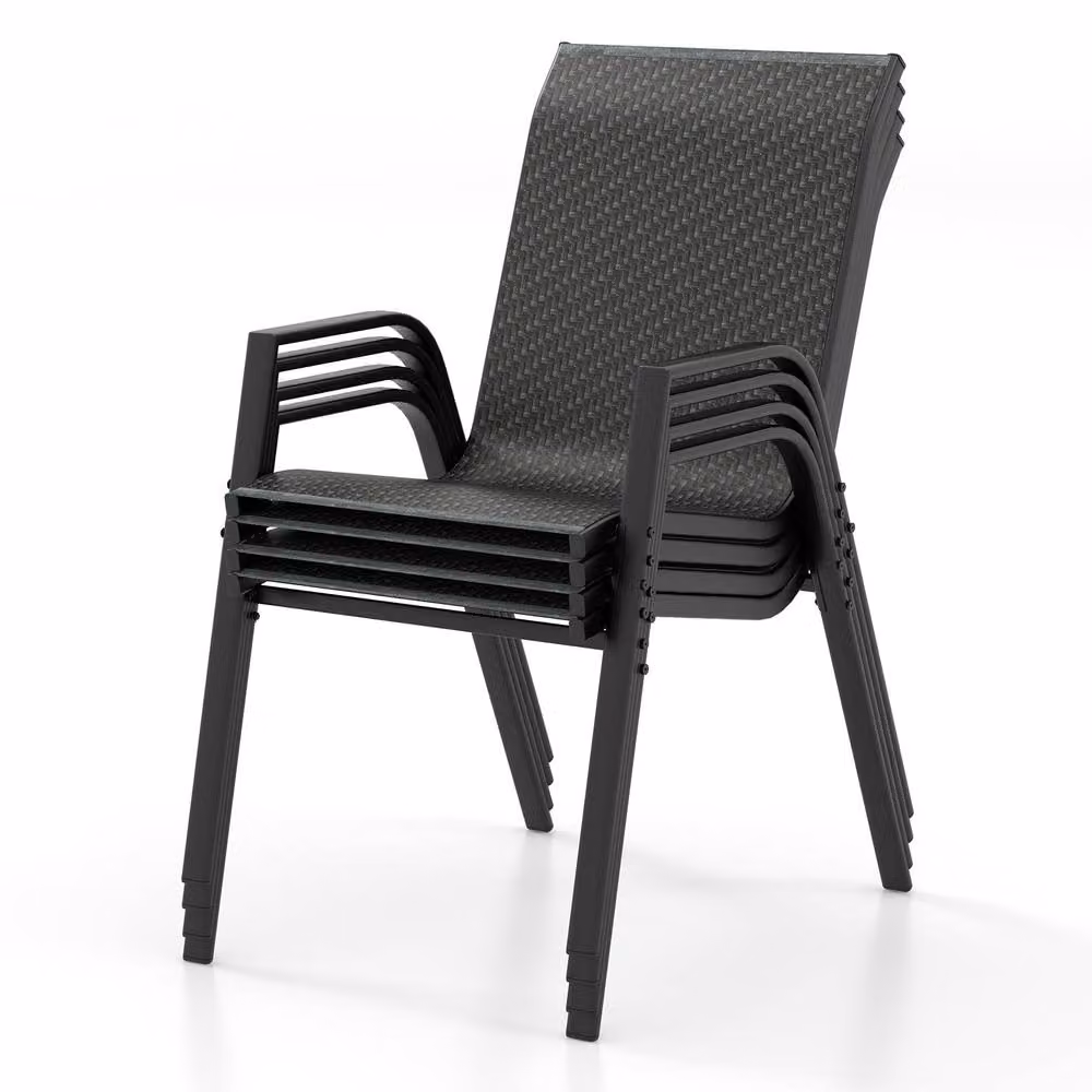 Costway Set of 4 Stackable Brown Polyrattan Patio Chairs for Garden and Outdoor Use – 3