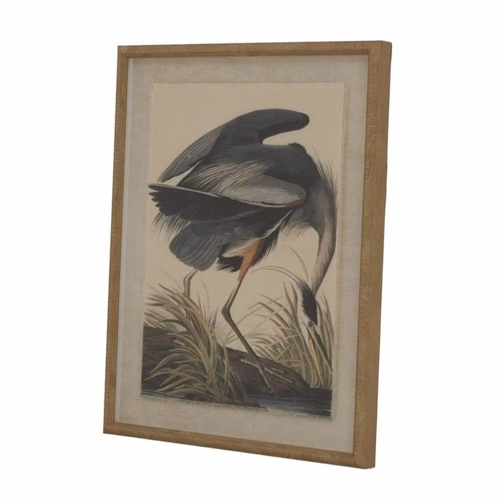 Lemon Pavilion Flora & Fauna Collection Heron on Linen Beaded Frame Wall Art, Brown and Multicolour, W: 50 cm, H: 40 cm – 2