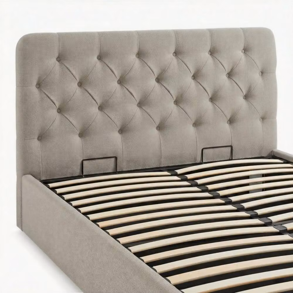 FurnitureboxUK Hayden Beige Fabric Upholstered Ottoman Bed Frame with Lift Up Base, W/D/H: 180 x 200 cm – 3