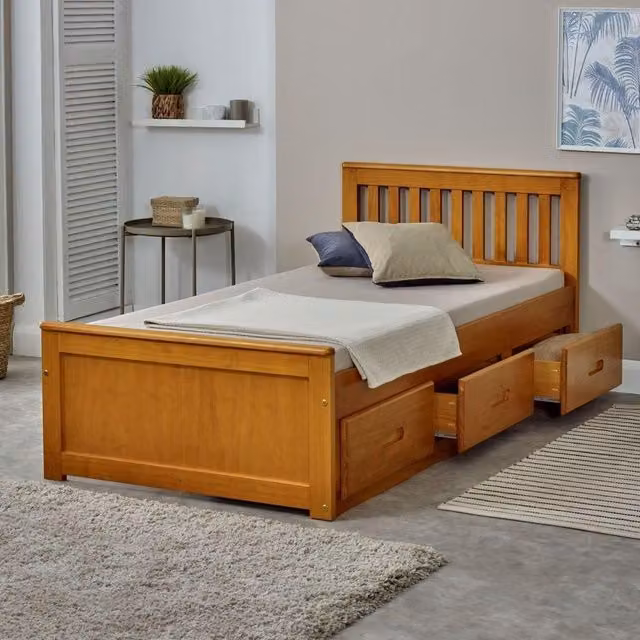 Rest Relax Maxine Brown Solid Wood Cabin Bed with Drawers, W/D/H: 90 x 190 cm