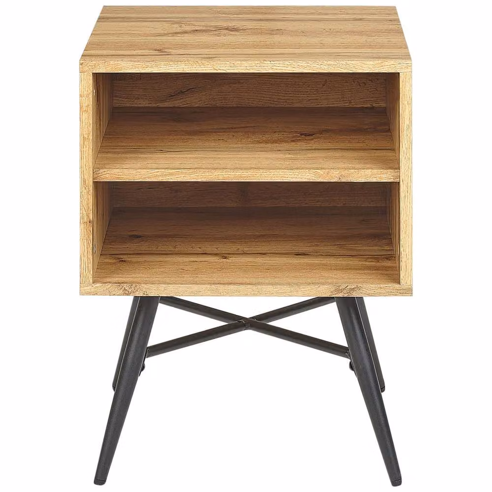 Wyld and Coco Mid-Century Brown MDF and Metal Bedside Table – 3