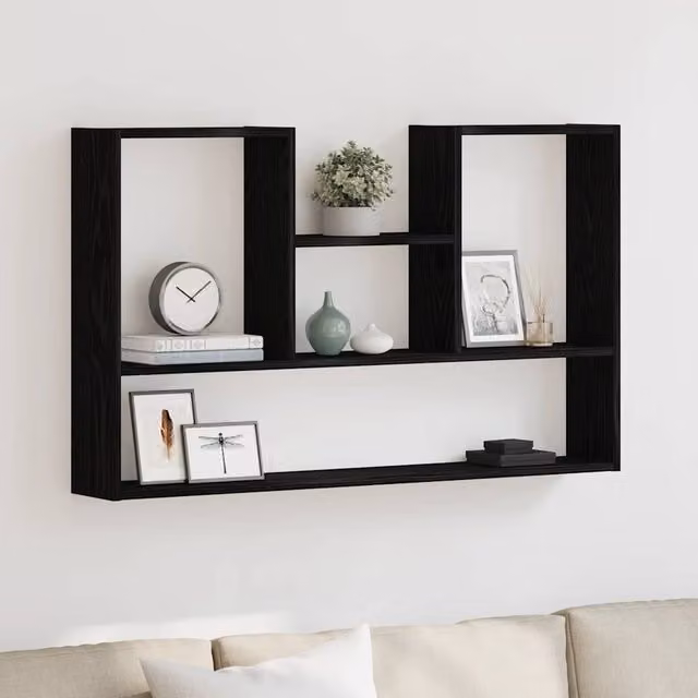 Berkfield Home Wall Mounted Shelf in Black Oak, W/D/H: 99 x 15 x 60 cm