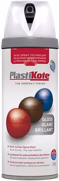 Plastikote Twist & Spray Gloss White Quick Drying Opaque Spray Paint for Wood, 400 ml – 1