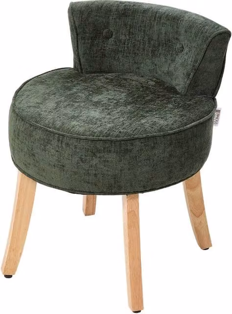 Living and Home Chenille Vanity Stool with Rubberwood Legs in Green