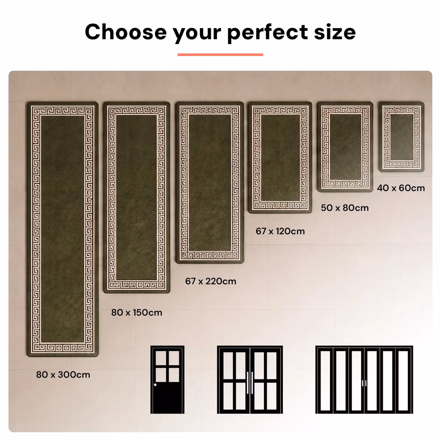 Smart Living Greekey Non Slip Heavy Duty Machine Washable Hallway and Kitchen Door Mat, Green, W/D: 60 x 40 cm – 3