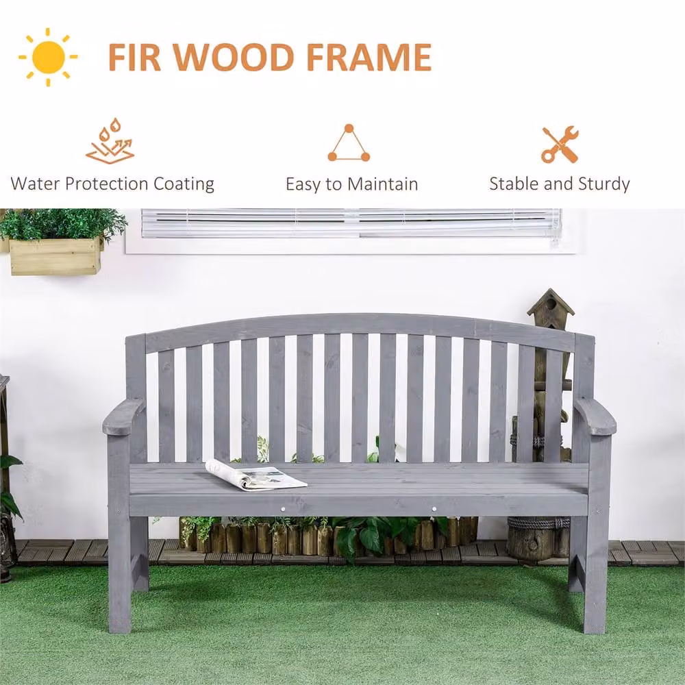NESTLUNE Grey Wooden 2 Seater Slatted Garden Bench – 5