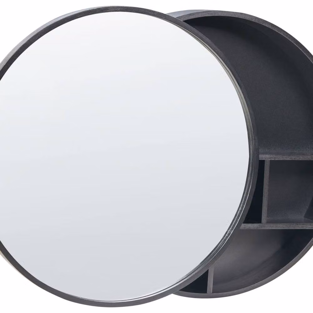 Wyld and Coco Black Bamboo Wall Mounted Mirror Cabinet with Sliding Doors W/D/H: 50 x 50 x 13 cm – 2