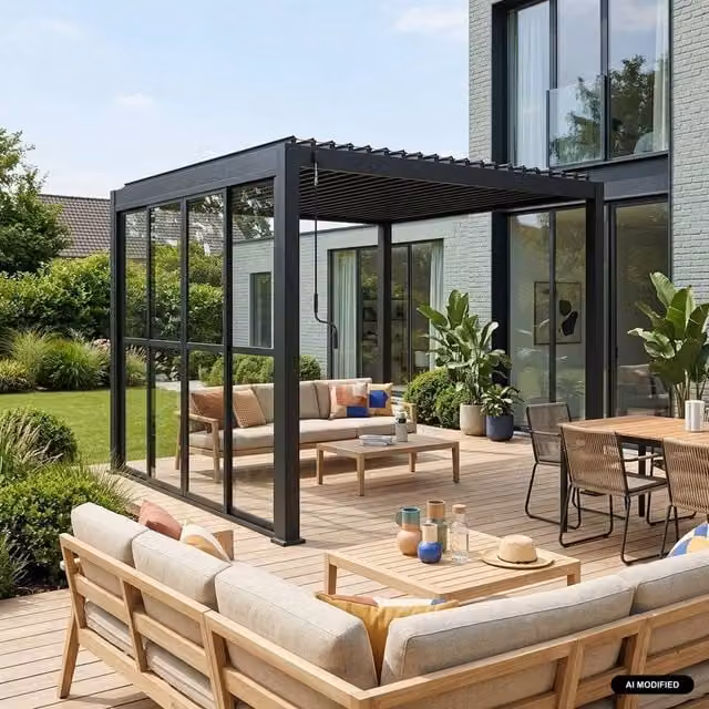 Sweekeet Aluminium Sliding Door 3m for Triomphe Pergola in Dark Grey Anthracite – 1