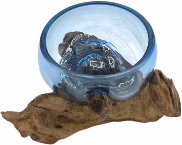 KDMD Molton Blue Mini Glass and Wood Round Bowl – 1