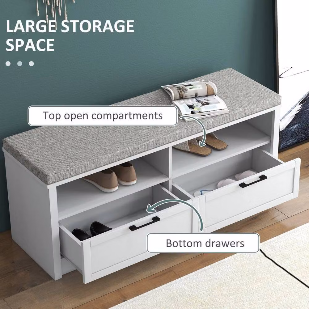 PAWNORA Shoe Bench with Removable Fabric Cushion in White, W: 100 cm, D: 15 cm – 5