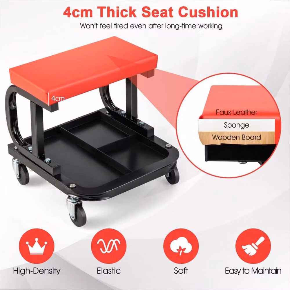SPETLEK Heavy Duty Rolling Mechanic Stool in Red – 3