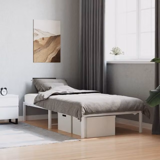 Berkfield Home Metal Bed Frame in White, W/D/H: 90 x 200 cm – 1