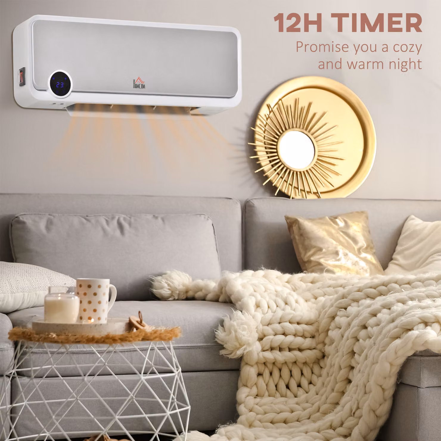 HOMCOM White Wall Mounted Ceramic Fan Heater with Remote Control and Thermostat, 2000W – 3