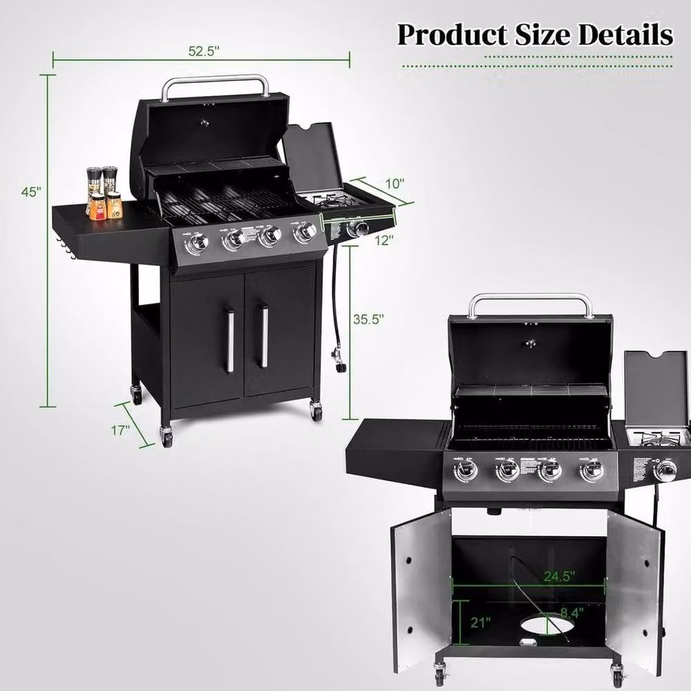 PAWNORA 4+1 Burner Gas BBQ Grill Trolley with Side Burner in Black – 2