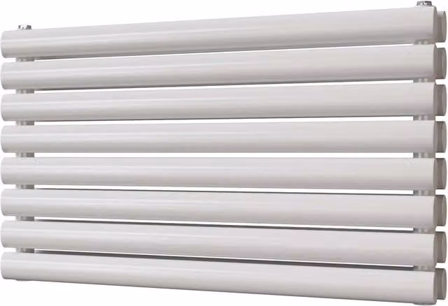Omeara Axis White Elliptical Tube Horizontal Designer Double Panel Radiator, W: 80 cm, H: 46.4 cm