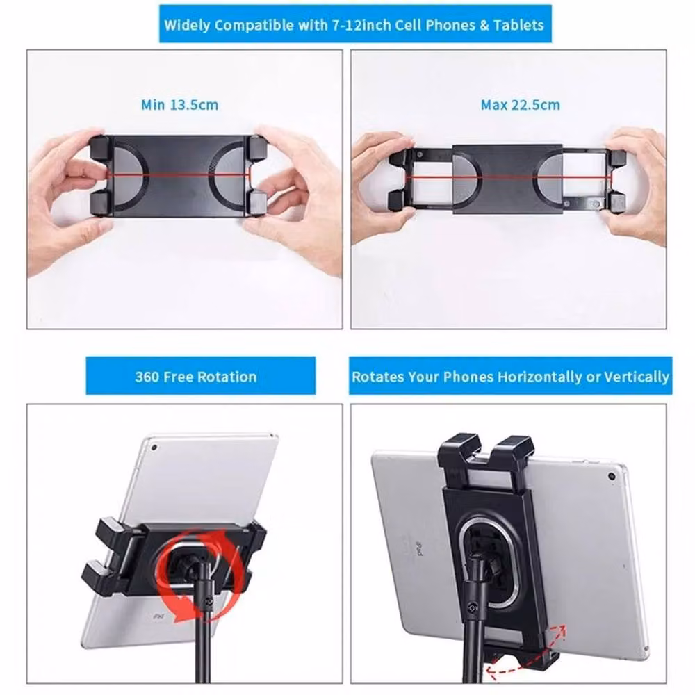 VOGREX Adjustable Floor Tablet Tripod Holder for 4.7-12.9 Inch Phones and iPads, Black – 3