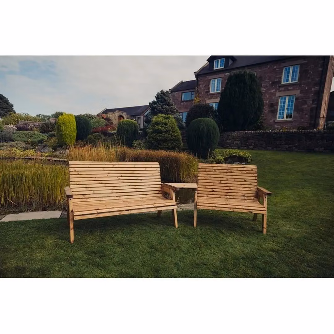 Churnet Valley Garden Furniture Ltd Valley 5 Seat Set with Angled Tray in Brown Pine Wood – 2