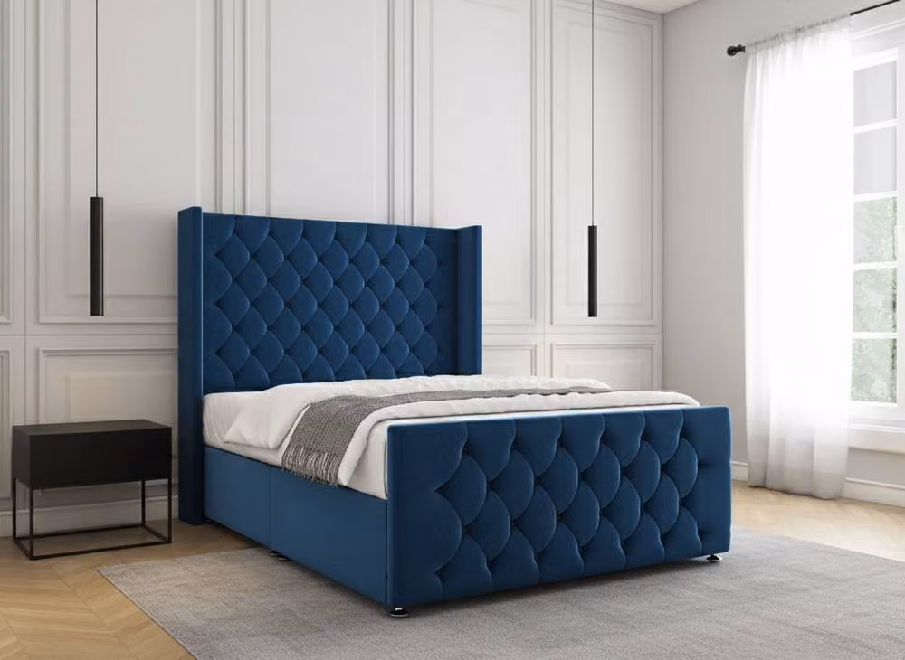 Regional Furnishings Blue Velvet Plush Divan Bed Set with 54 inch Headboard and 20 inch Footboard, Double, W/D/H: 140 x 200 cm – 2