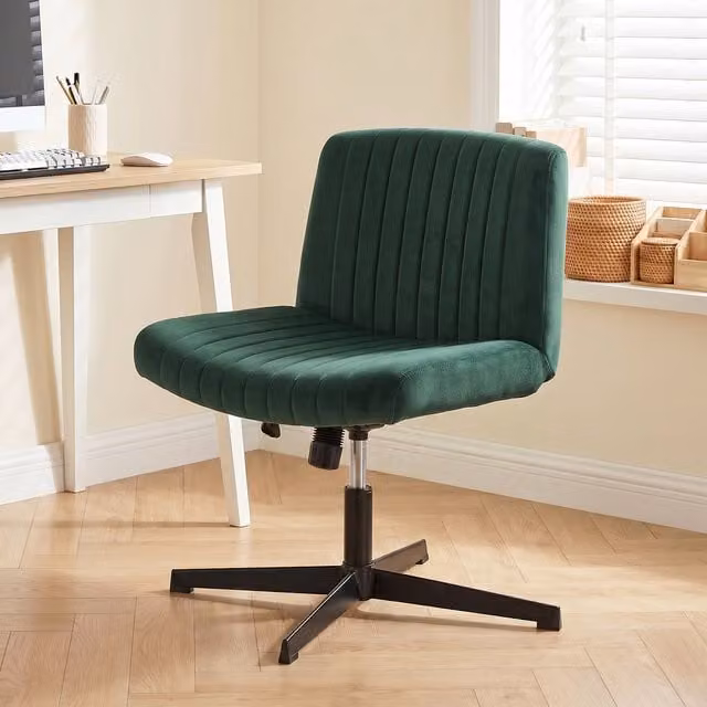 HOMCOM Armless Velvet Office Chair in Green with Wide Seat and 360 Degree Swivel