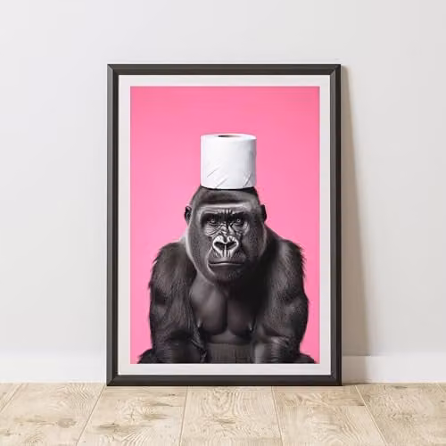 60 Second Makeover Gorilla Pink Toilet Roll Animal Print Paper Poster, W/H: 21.0 x 29.7 cm