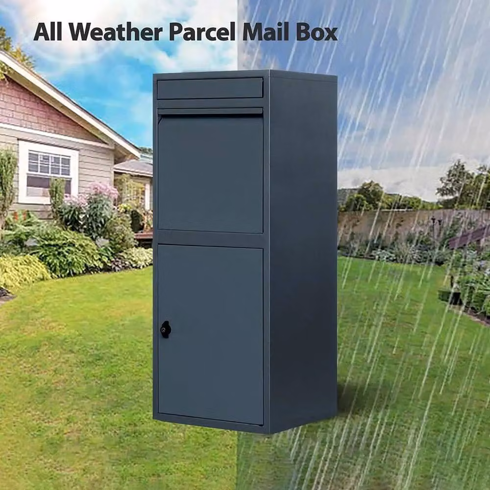 Hinsinc Wall Mounted Lockable Steel Parcel Box in Black, W/D/H: 38.0 x 41.0 x 103.0 cm – 3