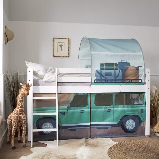 Noa and Nani Moro Cabin Bed with Safari Package in White Solid Pine Wood