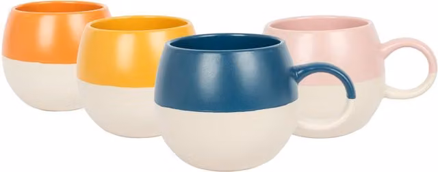 Nicola Spring Multicolour Sphere Glazed Stoneware Mugs, Pack of 4, 340ml