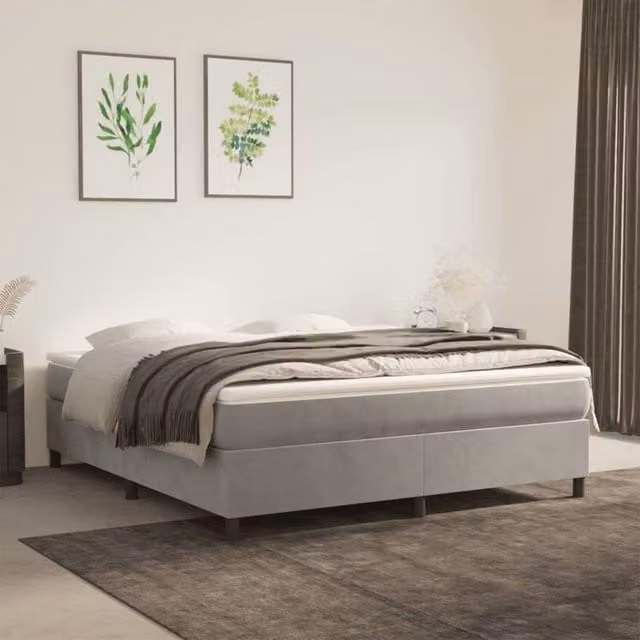 Berkfield Home Upholstered Velvet Box Spring Bed Frame, Light Grey, W/D/H: 180 x 200 cm – 1