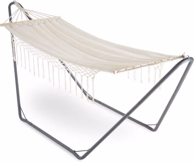 VonHaus 1 Seater Garden Hammock with Powder Coated Steel Stand in Beige