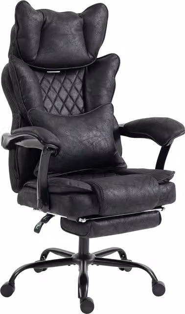 HOMCOM Executive Big and Tall Office Chair in Black Synthetic Leather with Headrest and Lumbar Support – 7