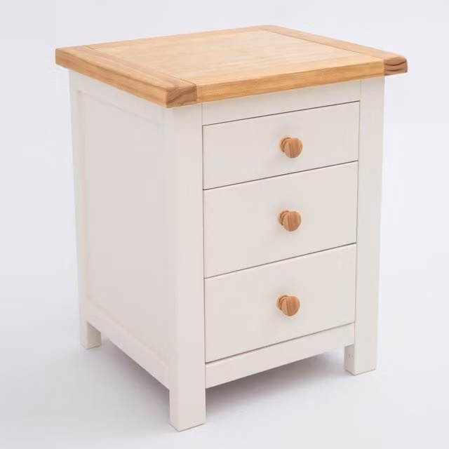 Cabinet Bits Maggiori 3 Drawer Bedside Table in White with Wood Knobs
