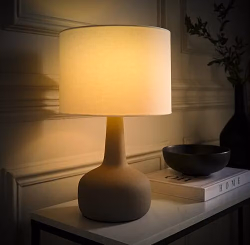 ValueLights Hayley Ceramic Stoneware Table Lamp with Natural Linen Drum Shade in Grey and Beige – 2