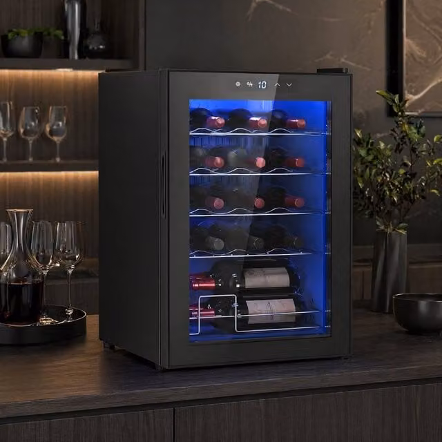 STILVORA Compressor Wine Fridge with LED Display and Interior Light, Black, 20 Bottle Capacity