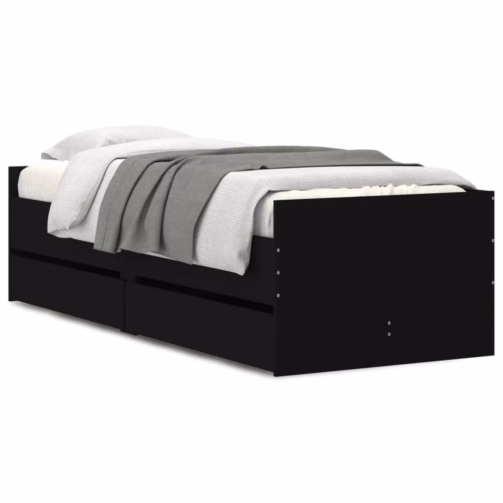 Berkfield Home Modern Small Single Bed Frame with Drawers, Black, W/D/H: 75 x 190 x 78 cm – 3