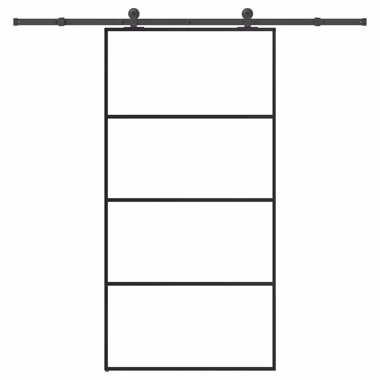 Berkfield Home Industrial Sliding Door with Hardware Set, Black ESG Glass and Aluminium, W: 102.5 cm, H: 205 cm