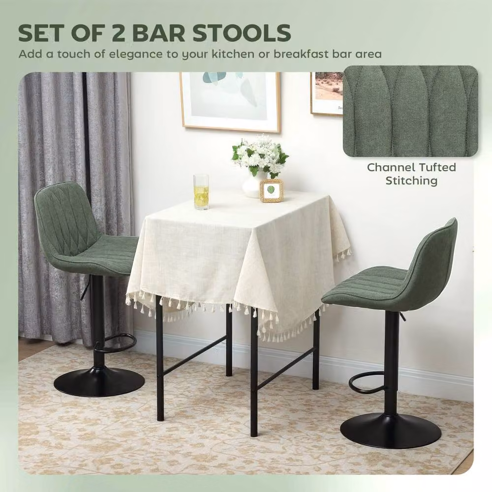 Wyld Haus Kali Green Linen Look Adjustable Swivel Bar Stools, Set of 2 – 5