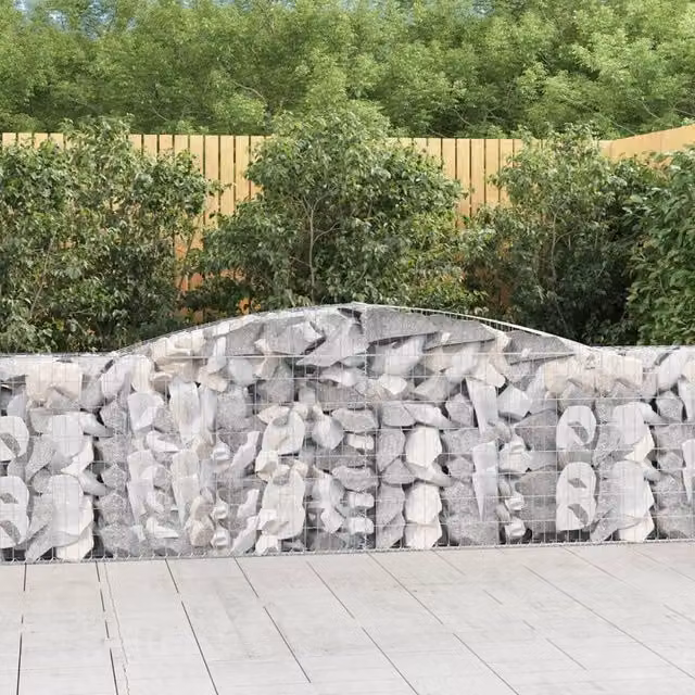 Berkfield Home Arched Gabion Baskets, 7 Piece Set, Silver Galvanised Steel, W: 400 cm, D: 30 cm, H: 80-100 cm