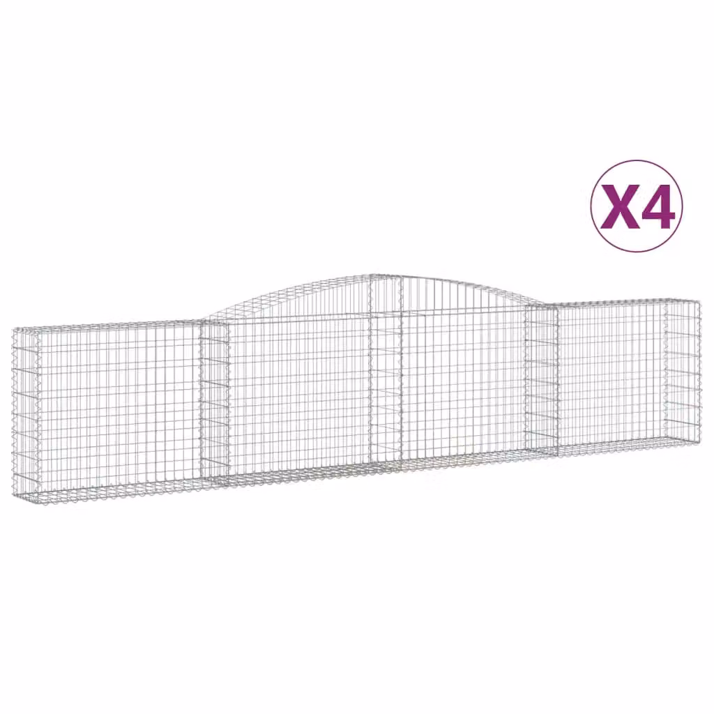 Berkfield Home Arched Gabion Baskets, 4 Piece Set, Silver Galvanised Steel, W: 400 cm, D: 30 cm, H: 80-100 cm – 2