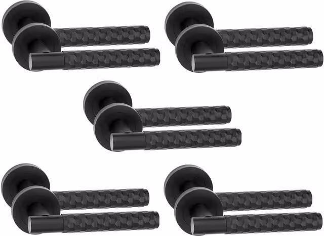 Golden Grace Matt Black Knurled Hex Cut T-Bar Door Handle with Spindle and Screws, 5 Pair