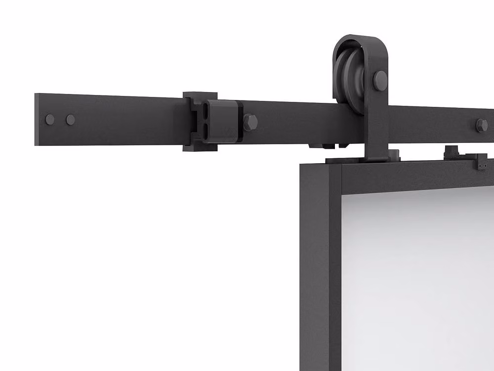 Vente-unique Modern Flush-Mounted Reversible Sliding Door in Black with Aluminium and Frosted Glass, H: 205 cm x W: 630 cm – 3