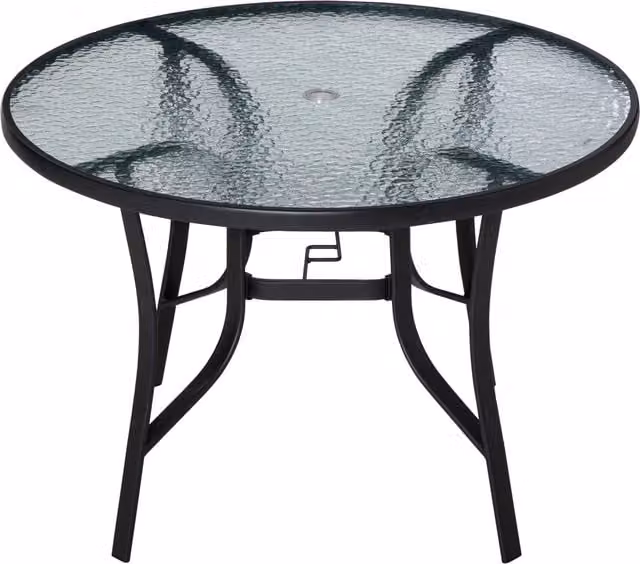 Outsunny Round Garden Dining Table with Parasol Hole, Black, Diameter: 106 cm, H: 71 cm