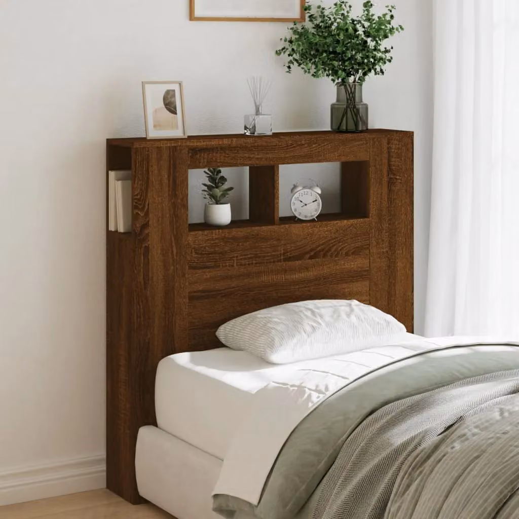 Berkfield Home LED Headboard in Brown Oak, W/D/H: 100 x 18.5 x 103.5 cm – 4