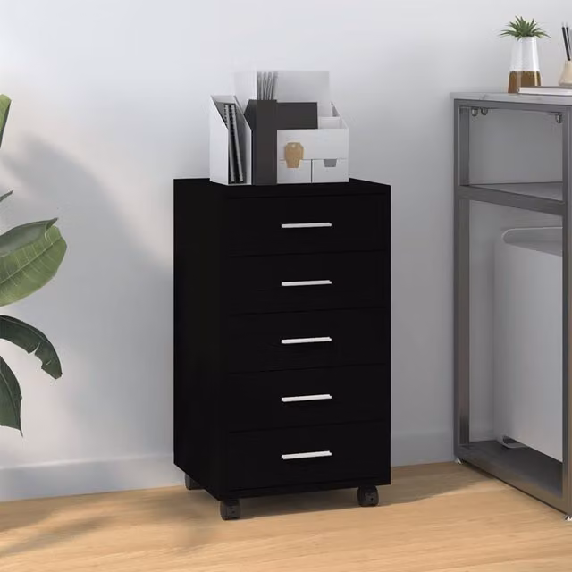 Berkfield Home Black Matt Engineered Wood Drawer Cabinet with Castors