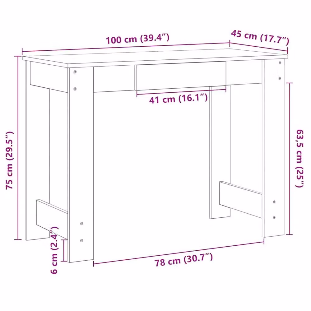 Berkfield Home Smoked Oak Decorative Writing Desk in Brown, W/D/H: 100 x 45 x 75 cm – 6