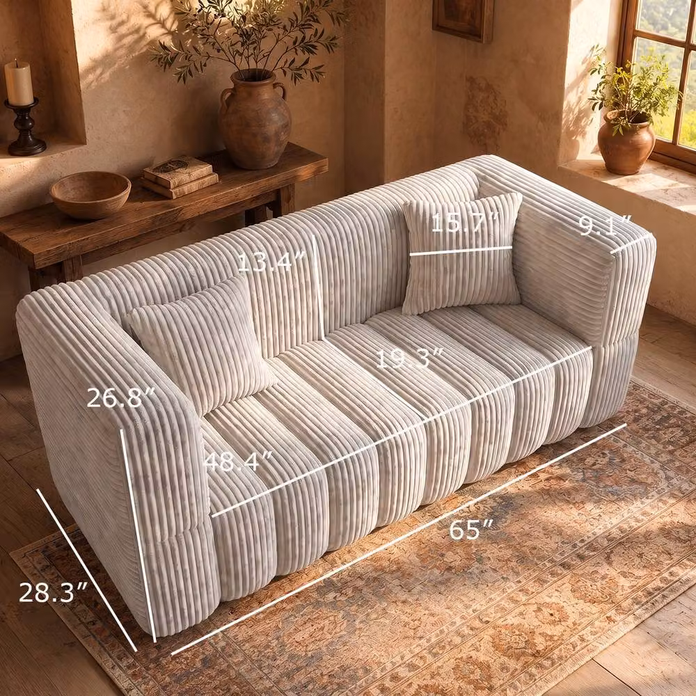 RUMMY Modern 2 Seater Upholstered Foam Sofa with Armrests and 2 Scatter Cushions in Beige – 3