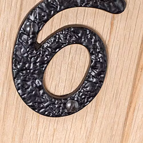 Hammer and Tongs Rustic Iron Number 6 Wall Numeral in Black, Height: 7.5 cm – 5