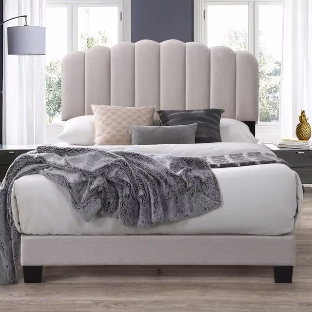 Flintshire Furniture Hope Pebble Small Double Upholstered Bed in Grey and Beige Fabric, 120 x 200 cm