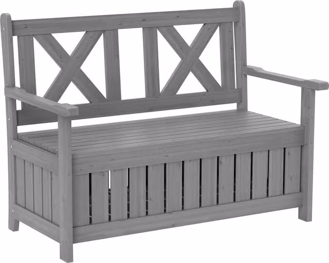 Outsunny 2-Seater Garden Storage Bench in Grey Treated Hardwood with Armrests, W/D/H: 115 x 85 x 220 cm