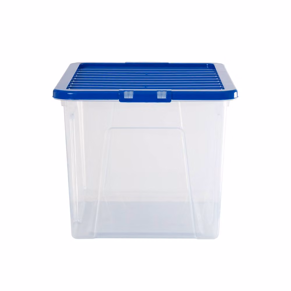 Wham Crystal 60L Stackable Plastic Storage Boxes with Blue Lids, Pack of 5, Transparent – 3